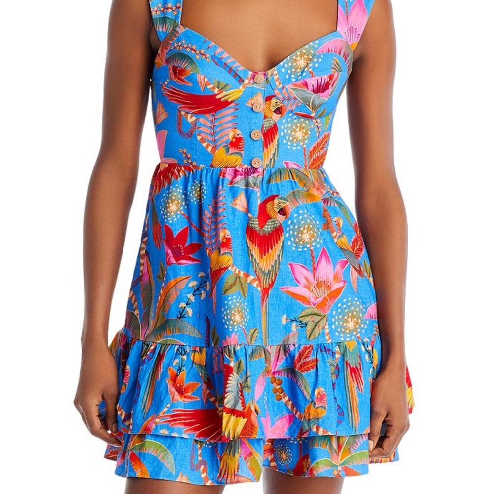 Farm Rio Macaw Party Linen Blend Mini Dress Size M